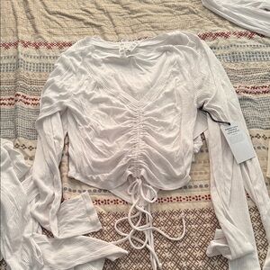 Alo White Ruched Long Sleeve Top